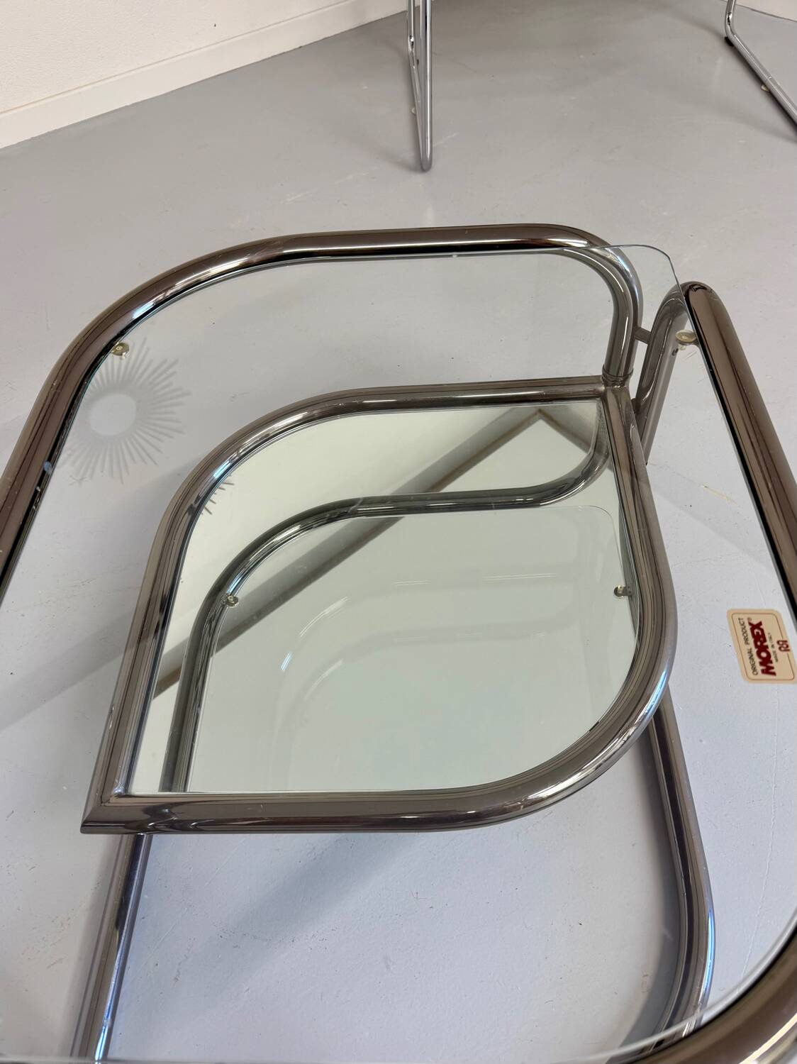 Vintage tubular coffee table with glass top, Italian design Morex, 70s