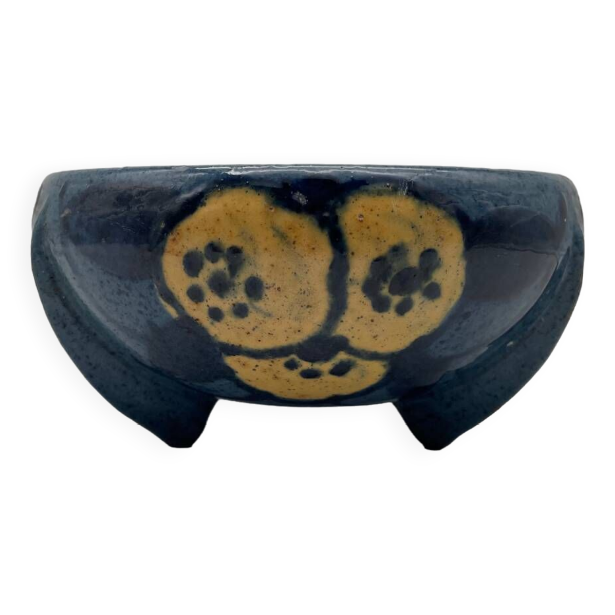 Tripod ceramic pocket tray, hand painted blue
