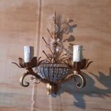 Pair of wall sconces in gilded bronze with 2 branches
