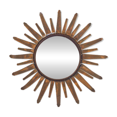 Miroir soleil sunburst vintage 1960 en metal cuivre dore 50s brutaliste 1960s