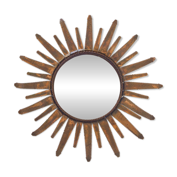 Miroir soleil sunburst vintage 1960 en metal cuivre dore 50s brutaliste 1960s