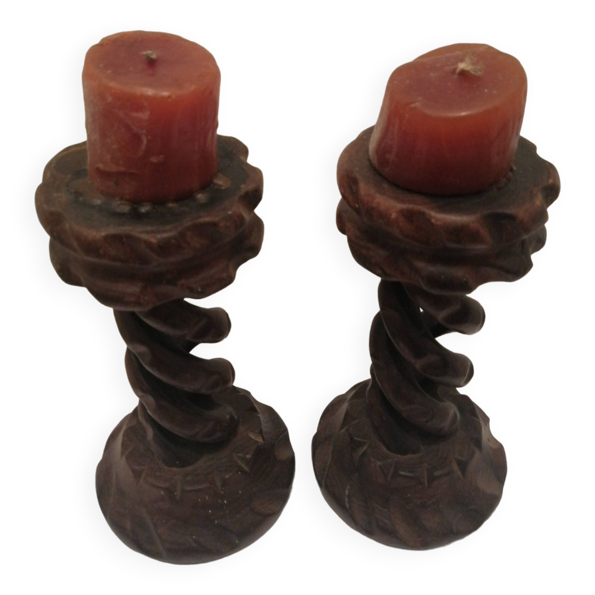 Vintage carved wooden candle holder