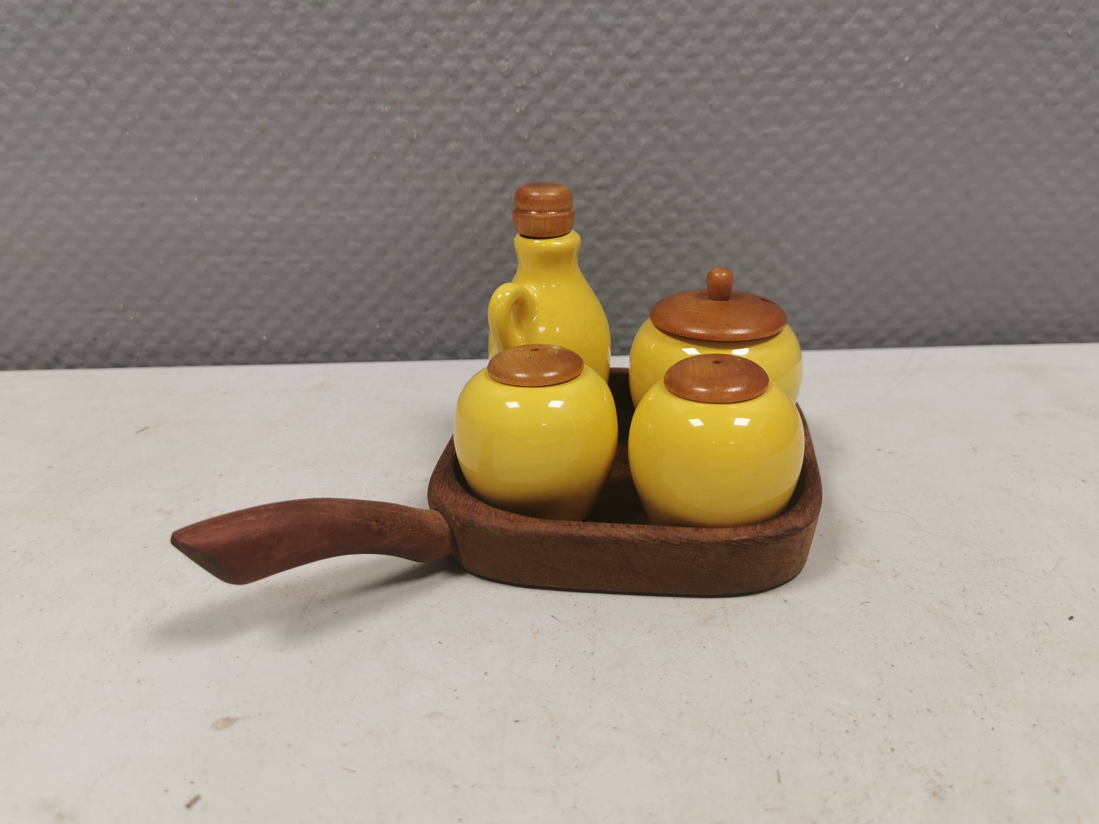 Petit ensemble de table suédois en céramique et bois, années 1980