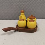 Petit ensemble de table suédois en céramique et bois, années 1980