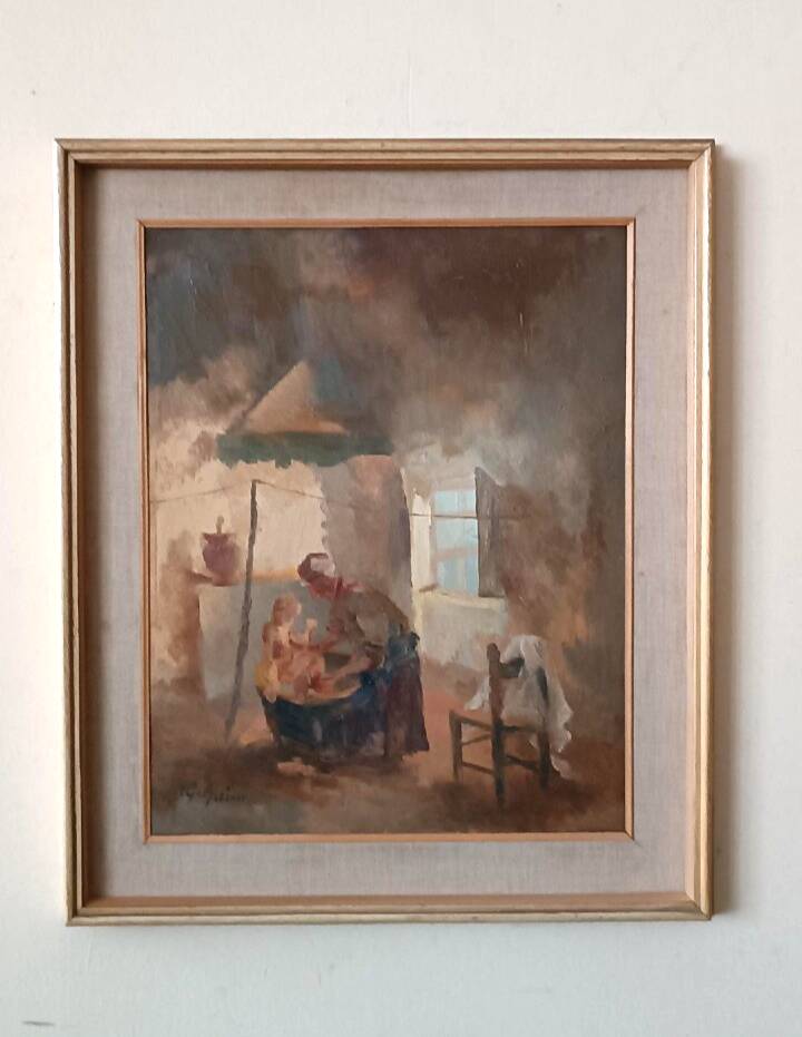 Interior painting oil on panel Guido Guidi 40s/50s