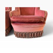 Ensemble de 2 fauteuils/sièges vintage rose poudré à franges
