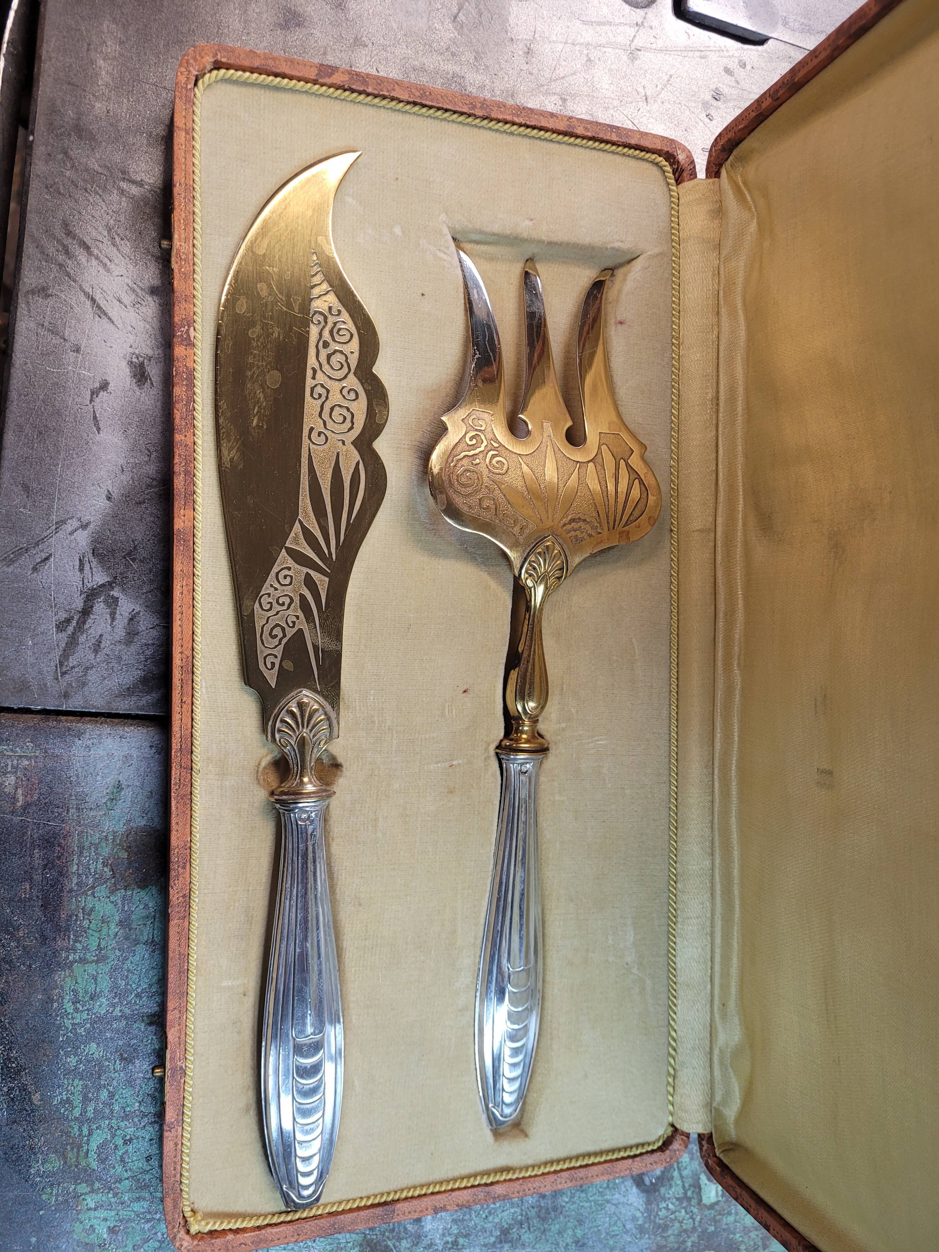 Art deco dessert service in stuffed silver