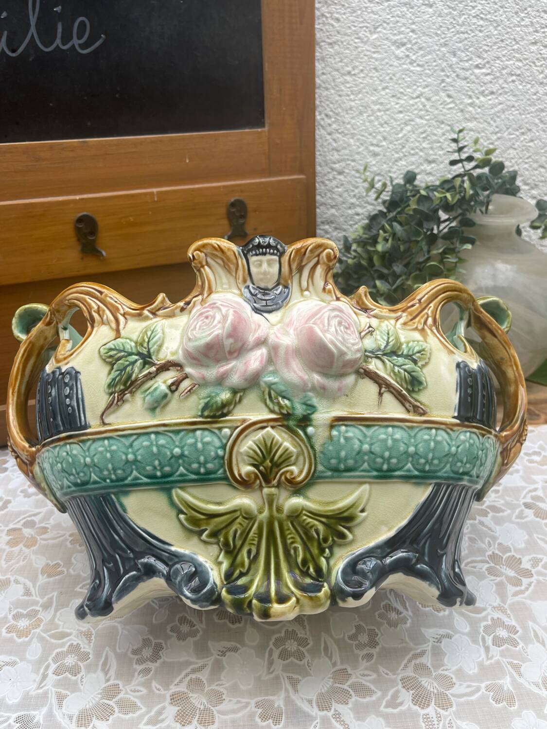 Large Onnaing Barbotine Planter / Planter circa 1900 Ar Style