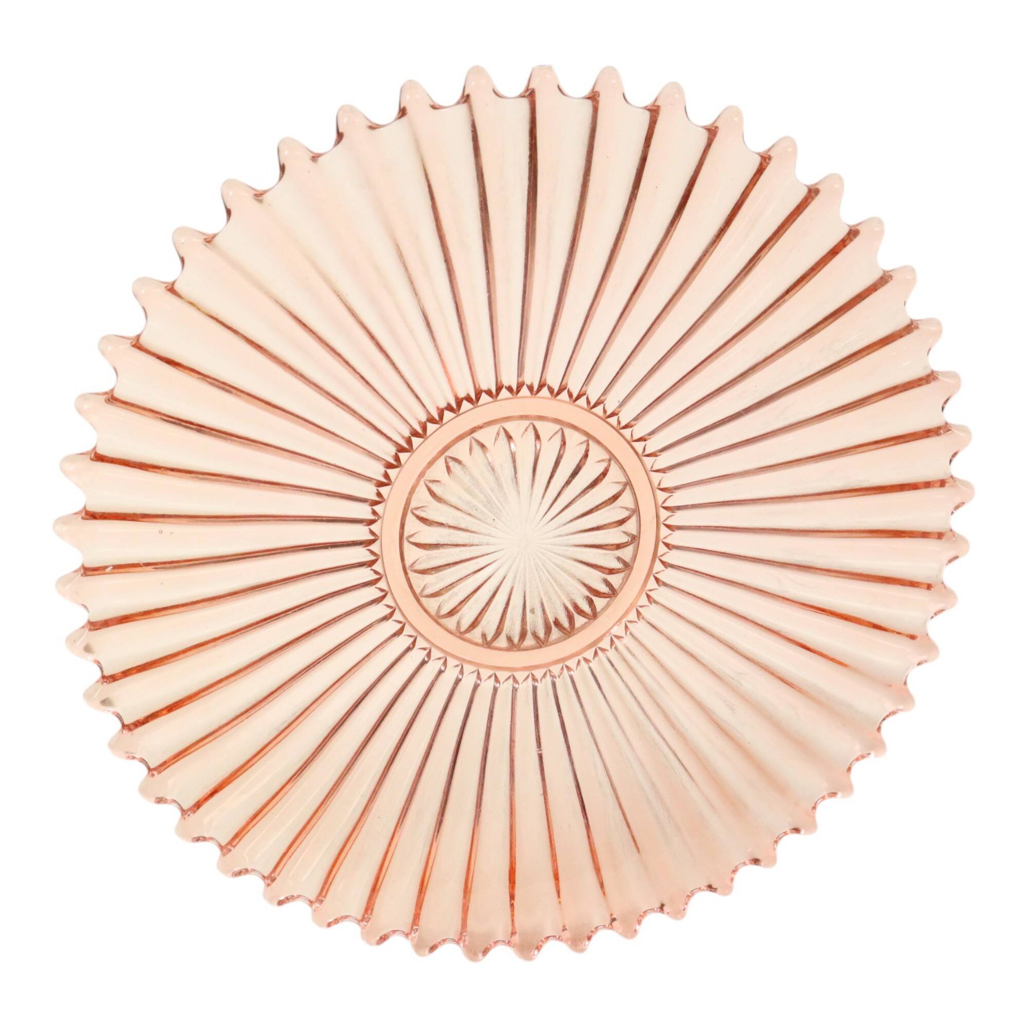 Art Deco Fruit Bowl Pink Pressed Glass Depression Glass 30cm