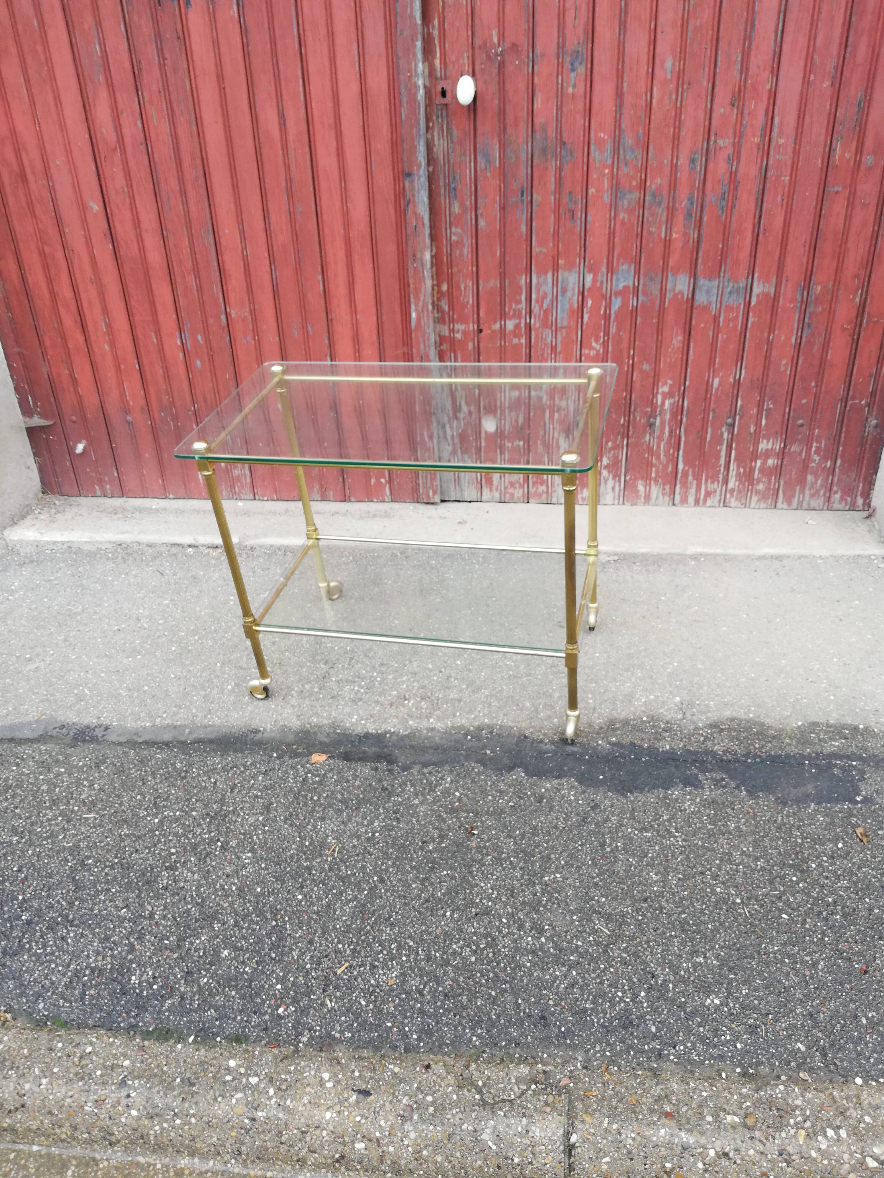 Desserte vintage laiton et 2 plateaux verre