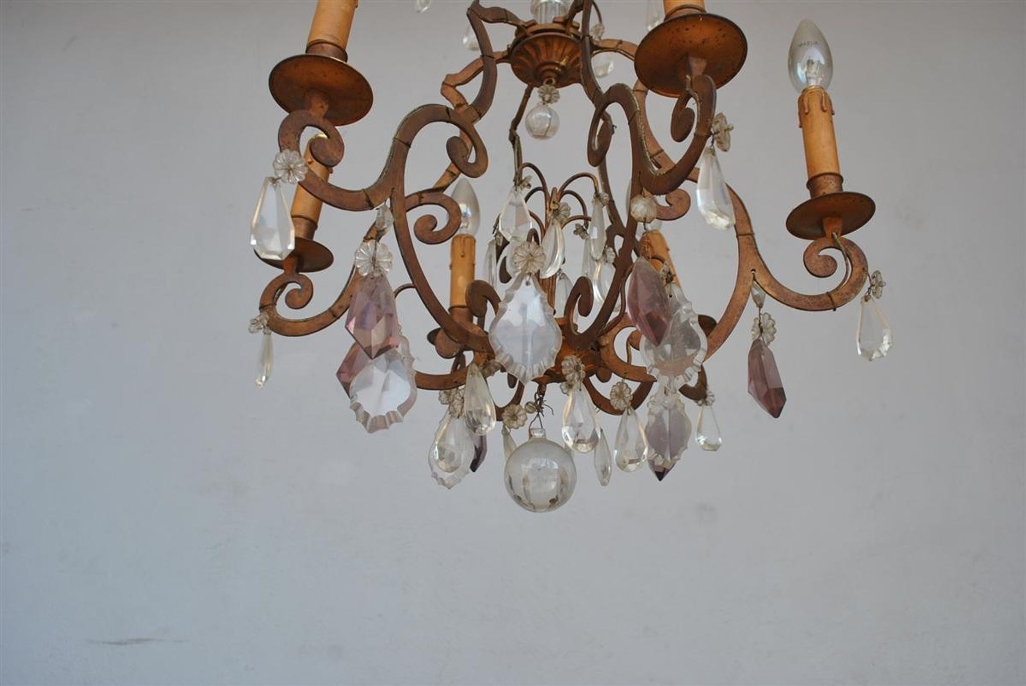 Lustre pampilles doré époque fin XIXème 6 feux