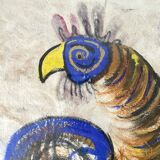 Peinture coq gouache sur papier , école moderne