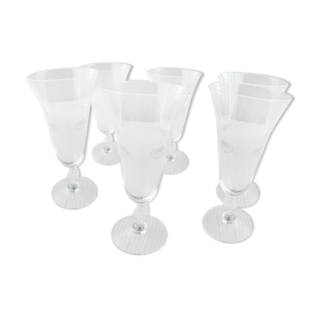 Set de 6 flutes à champagne en verre uni jambe torsadée Selency