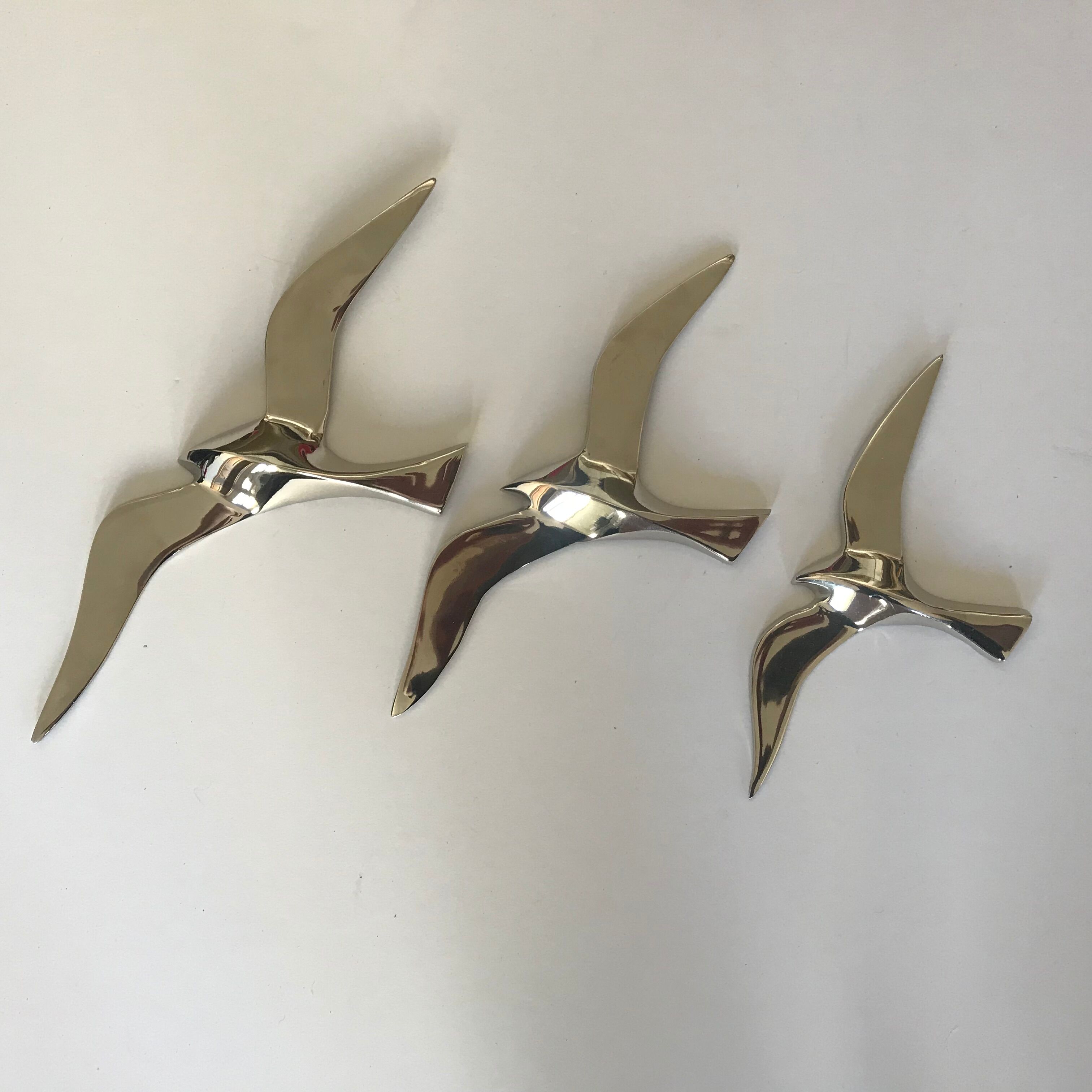 Trio birds brass silver brass