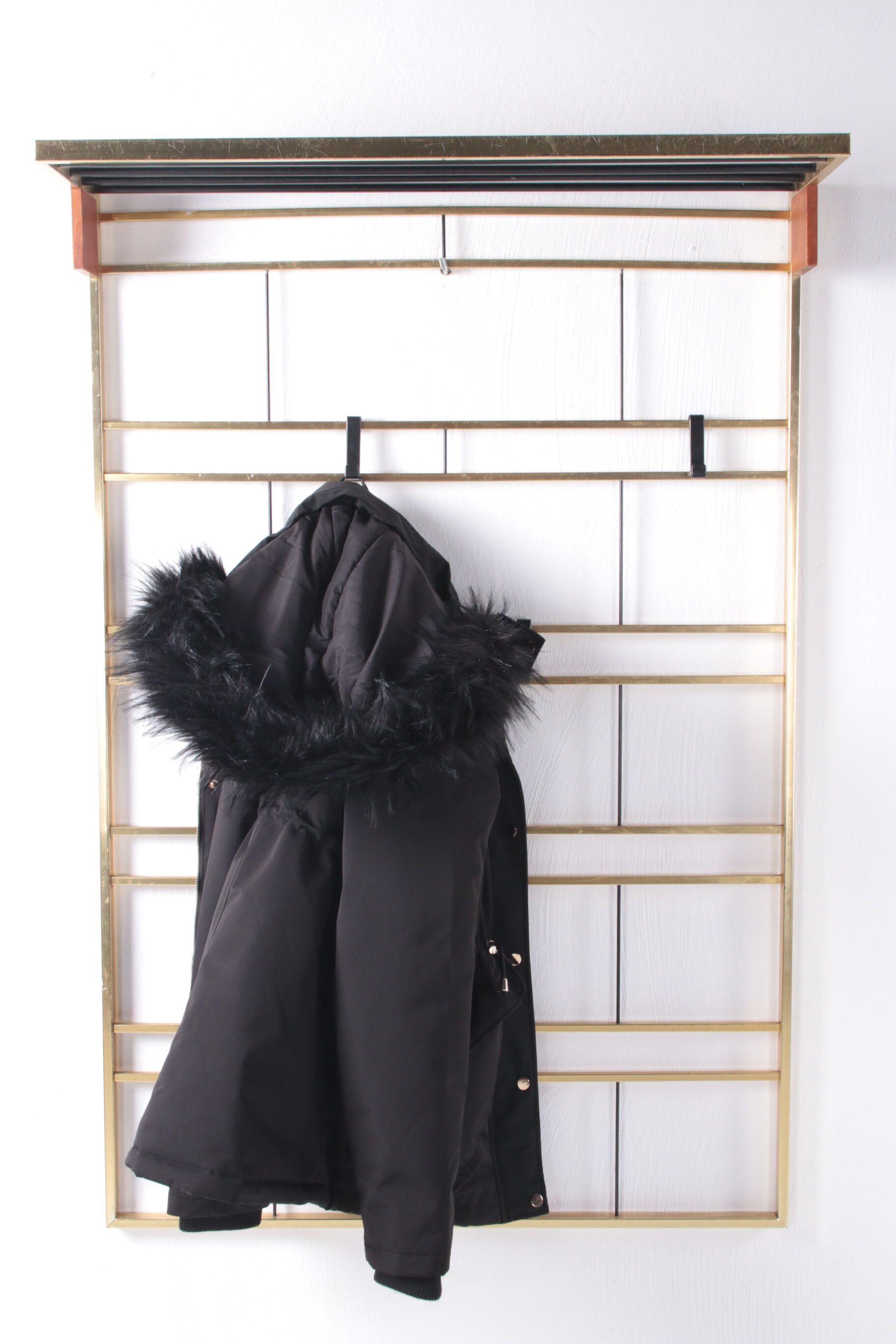 Vintage Brass Wall Coat Rack with Hat Shelf, 1960s