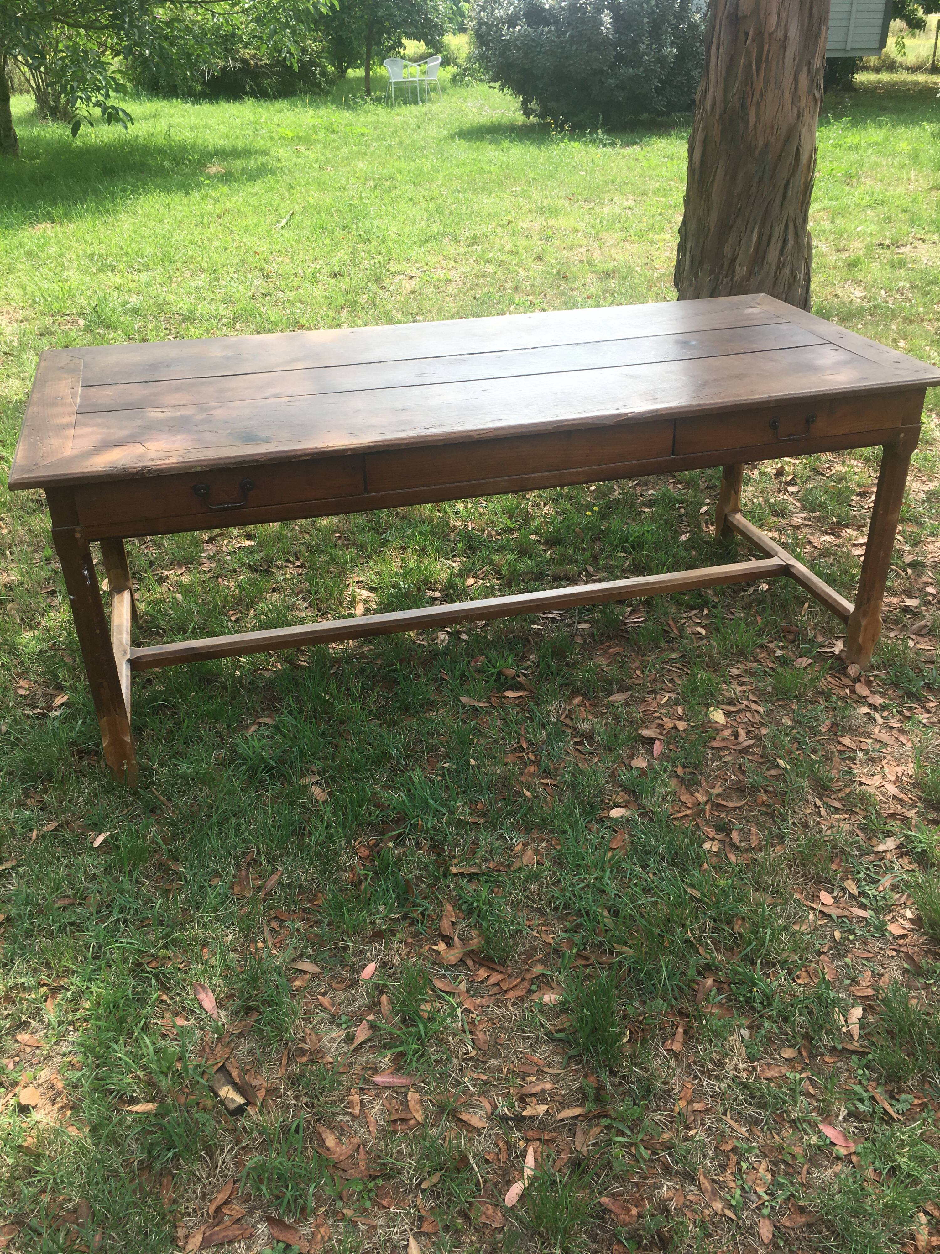 Kitchen farmhouse table in oak and chestnut eighteenth with two drawers 196/87-78h