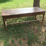 Table de ferme de cuisine en chêne et châtaignier XVIIIe avec deux tiroirs 196/87-78h