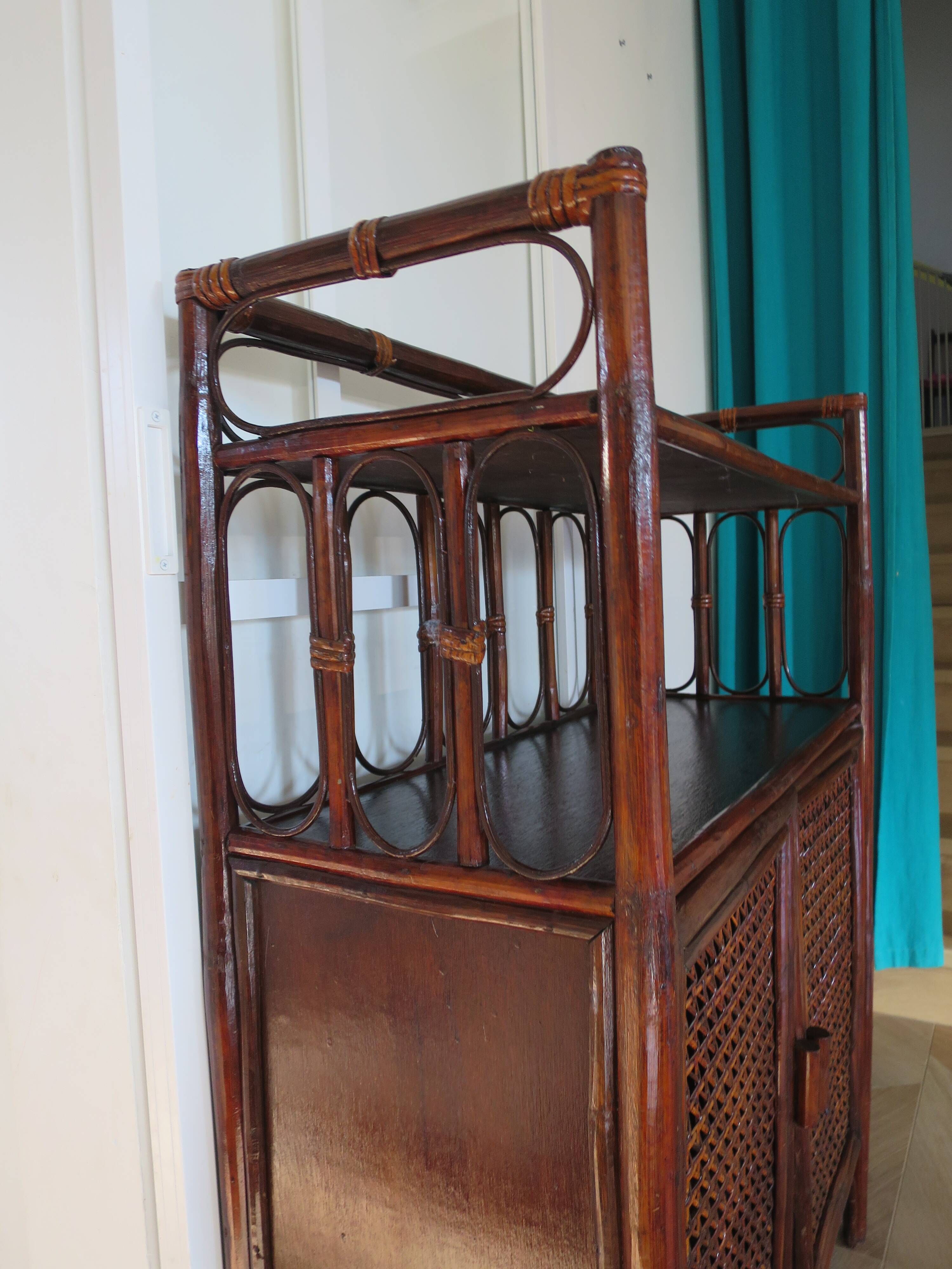 Support buffet bibus woven rattan 2 doors in caning - vintage 60s/70s