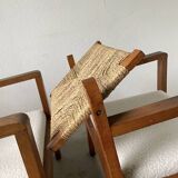 Pair of oak and straw armchairs, reconstruction style
