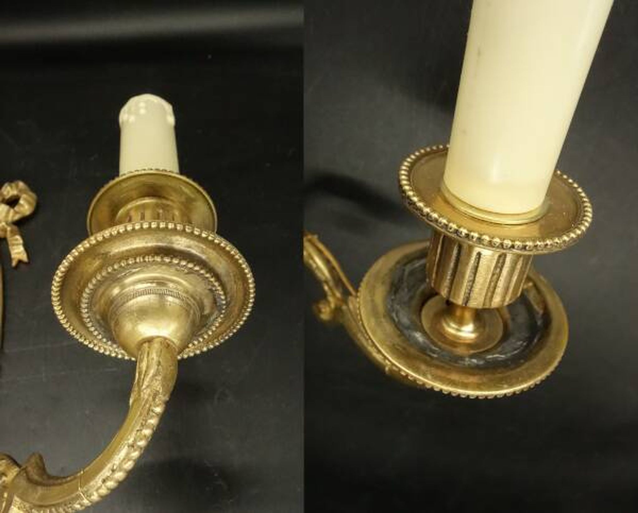 Pair of large wall sconces with bow in Louis XVI style from the 19th century - bronze