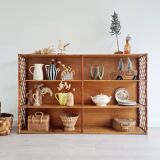 Large rattan bookcase shelf from the 60s