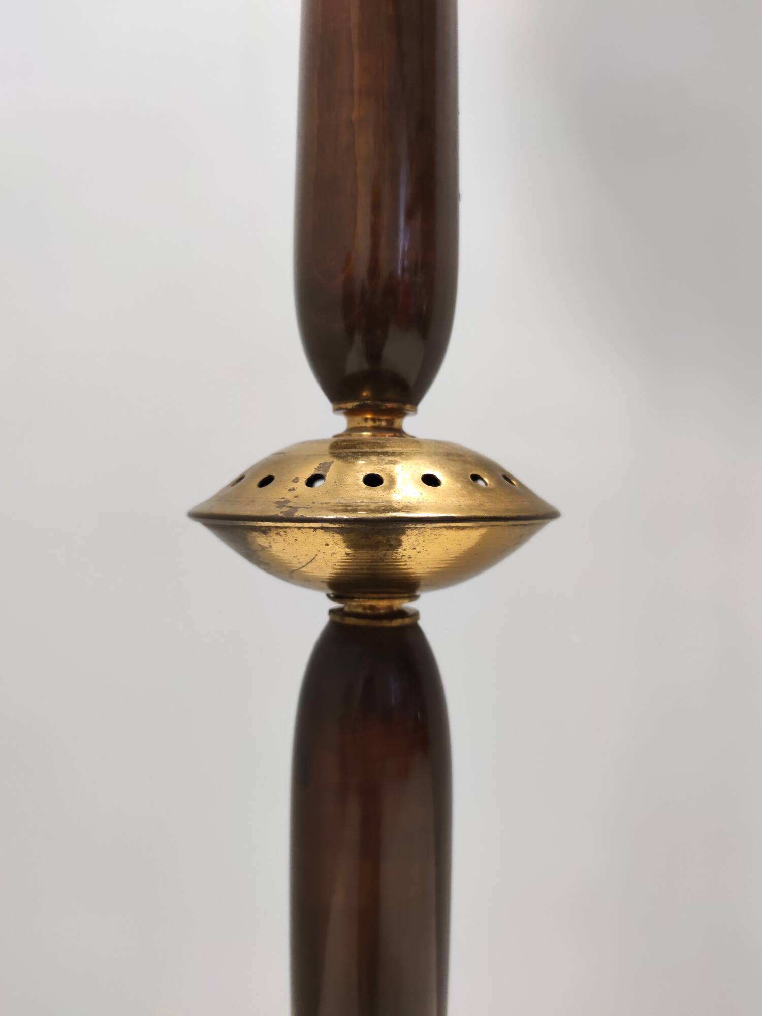 Opaline Glass, Beech and Brass Floor Lamp with Marble Base, Italy