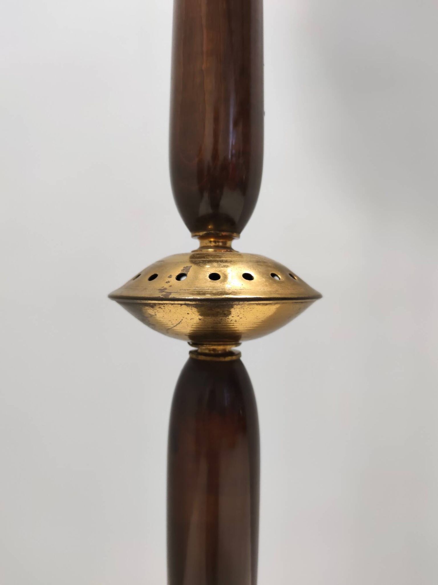 Opaline Glass, Beech and Brass Floor Lamp with Marble Base, Italy