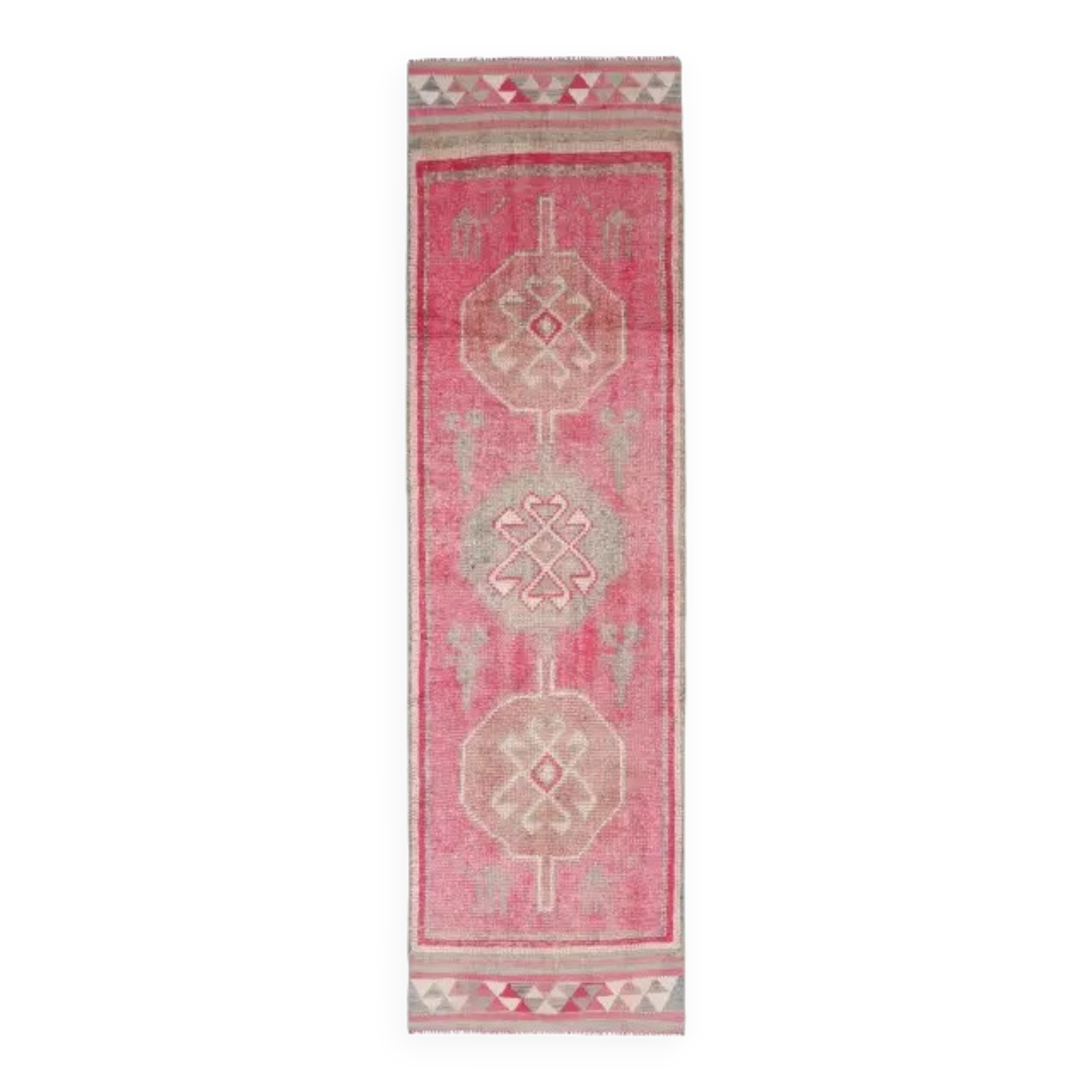 Vintage Turkish Oushak Handmade Wool Cotton Pink Runner Rug 86x306