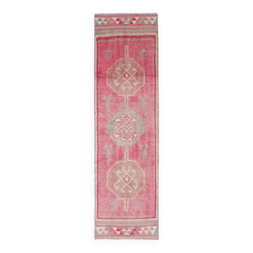Vintage Turkish Oushak Handmade Wool Cotton Pink Runner Rug 86x306
