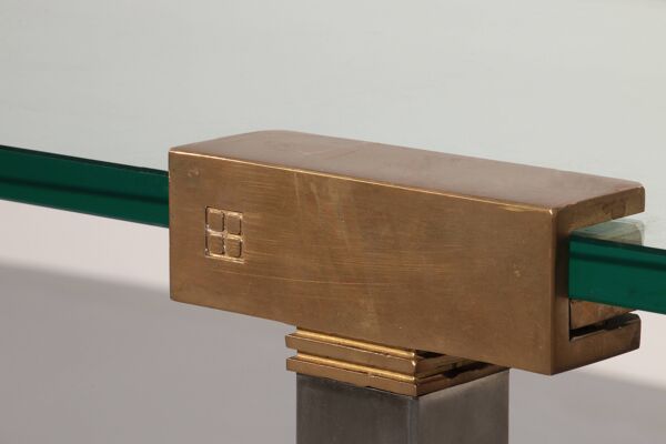 Table d'appoint en verre et laiton par Peter Ghyczy modèle T54 1970