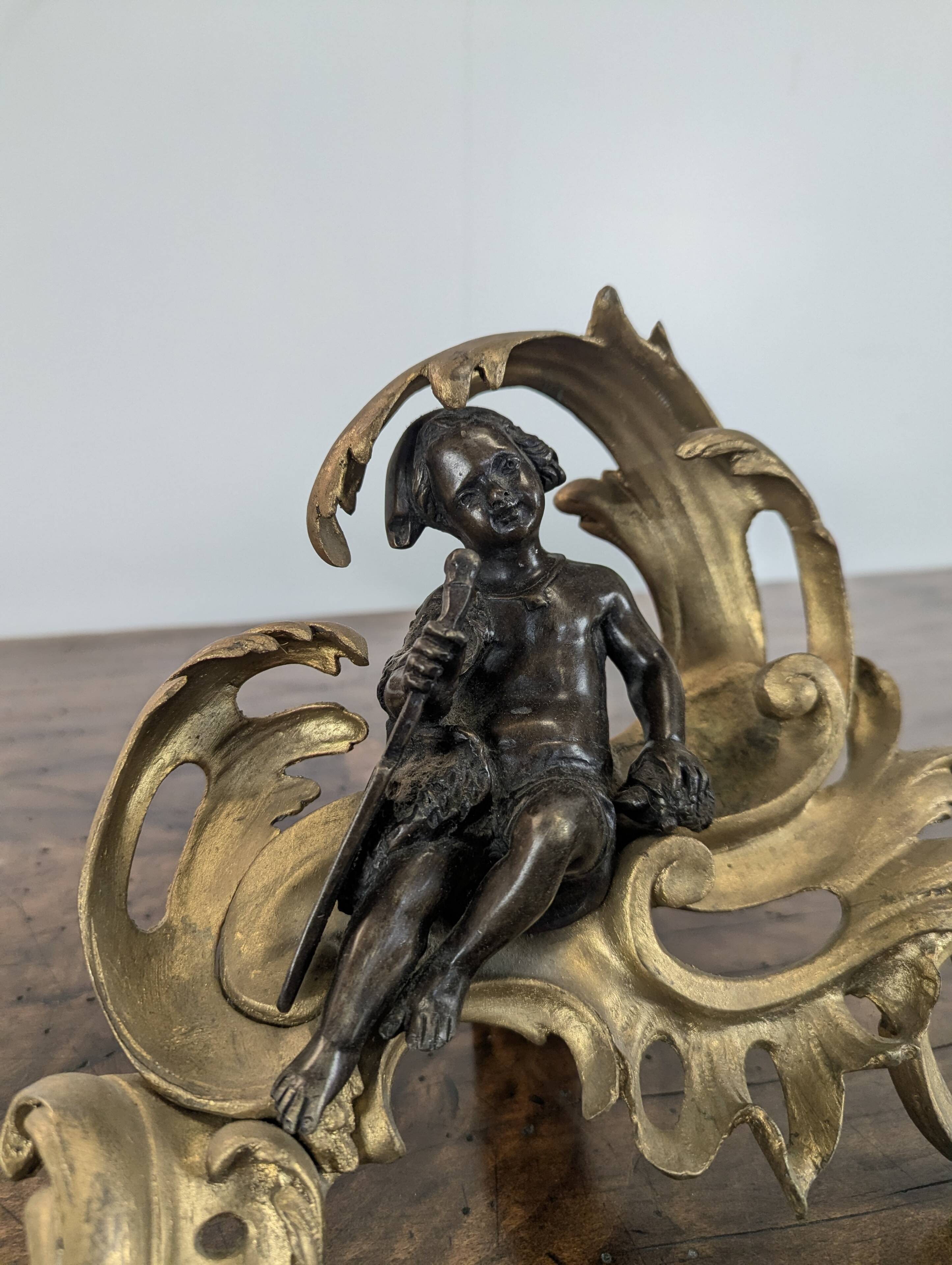 Pair of bronze fire dogs in the Louis XV style