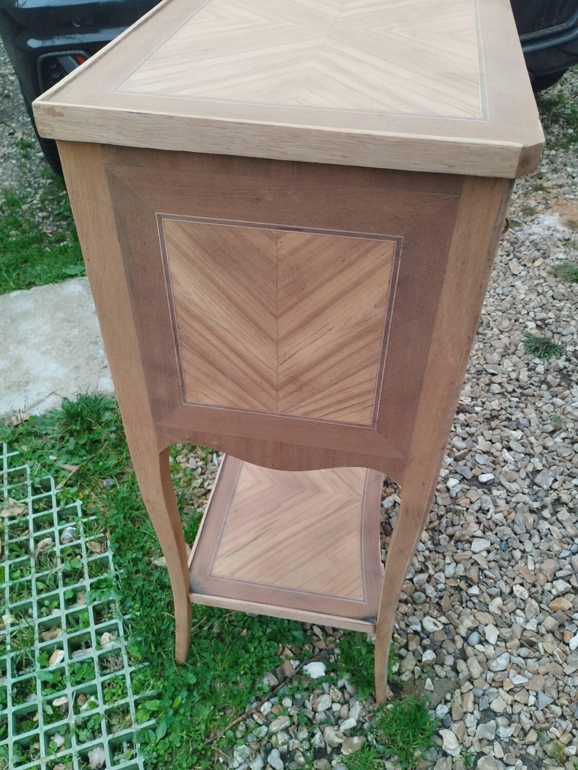 Antique Louis XVI style marquetry bedside table