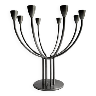 Large brushed metal chandelier/candlestick with 8 lights, K. Hagberg design 1970