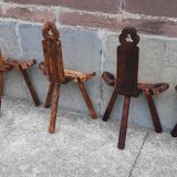 Set of 5 wooden tripod chairs