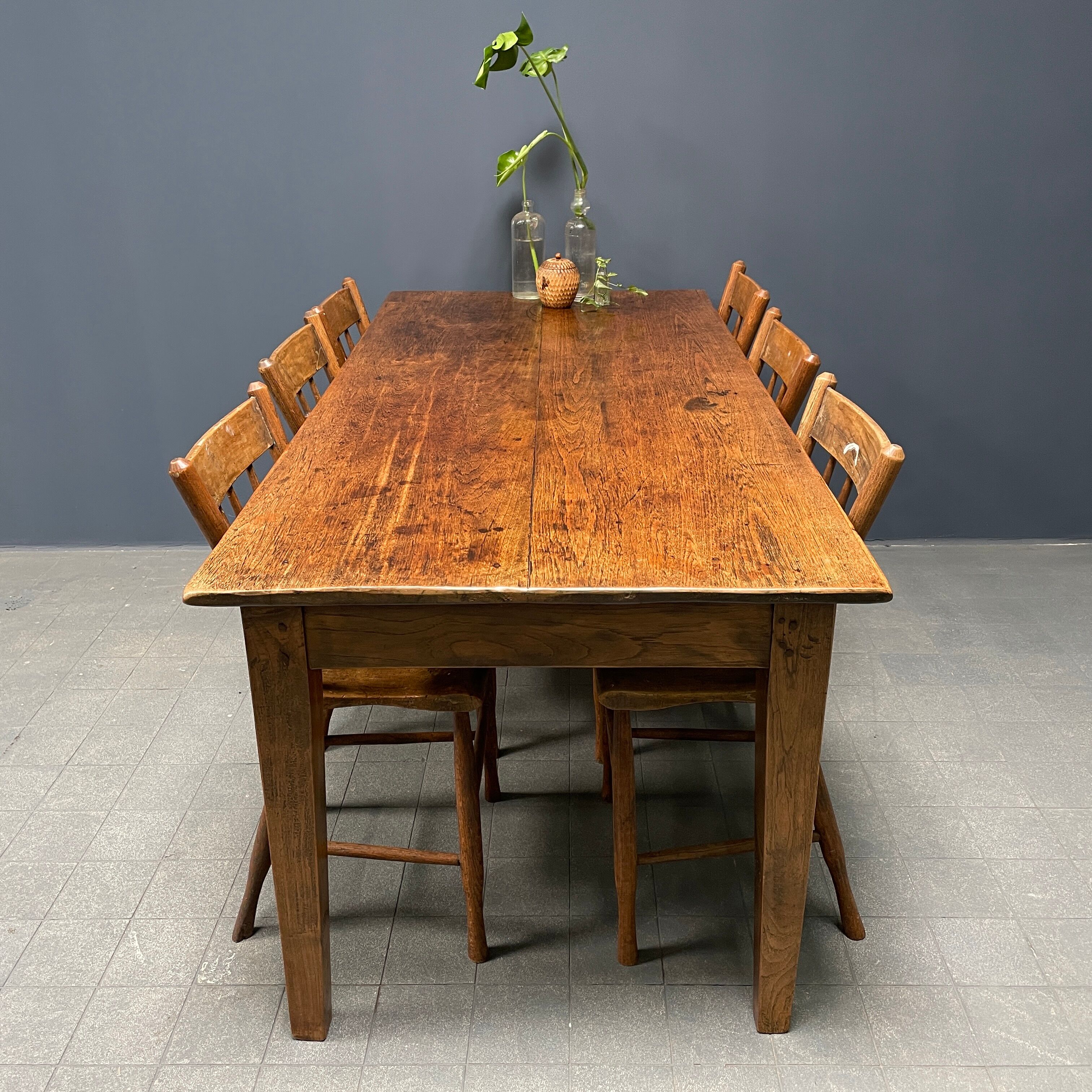 Rustic french farmhouse dining table made of oak and elm
