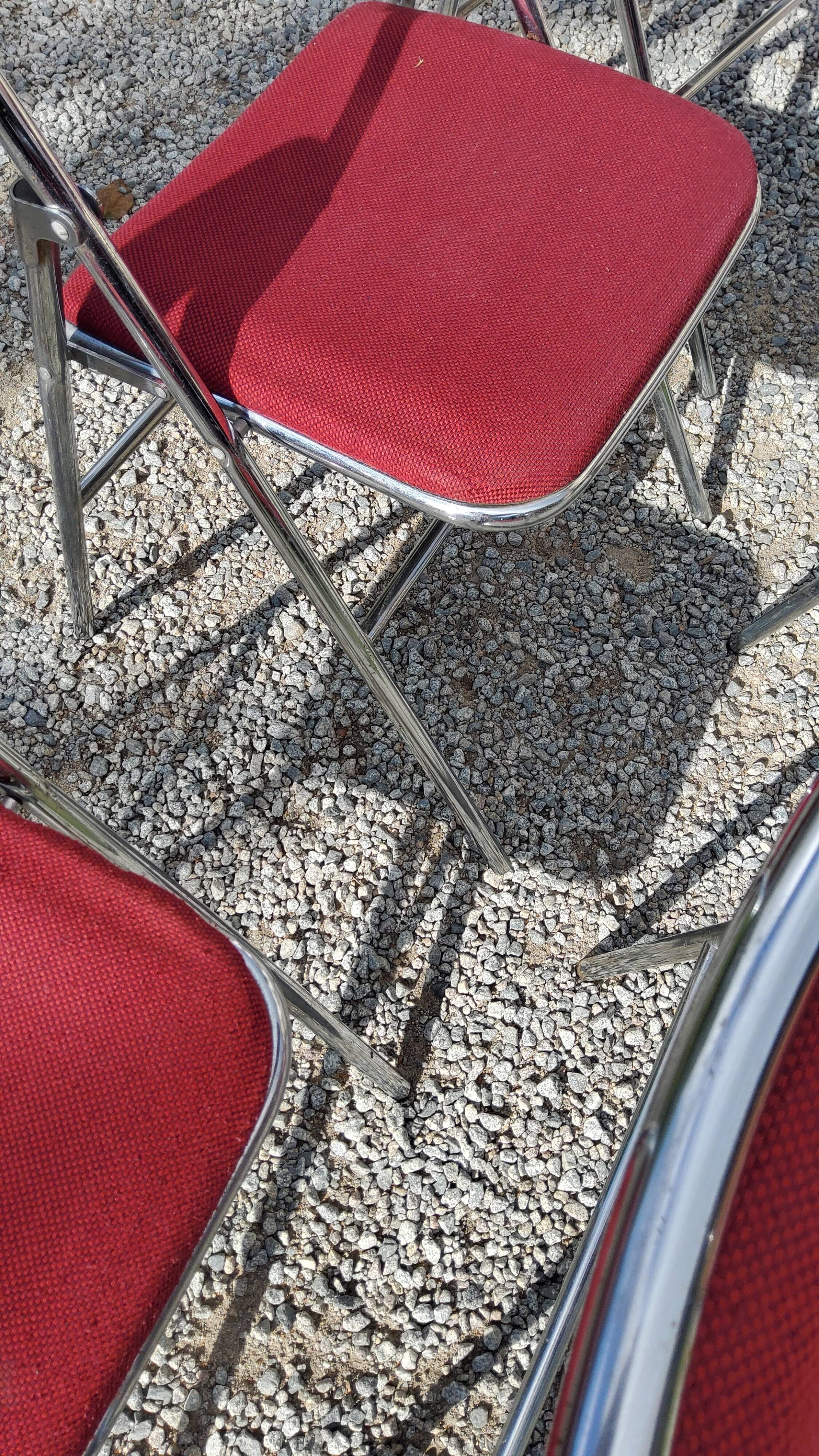Set of 6 folding chairs from the 70s tweed and chrome metal