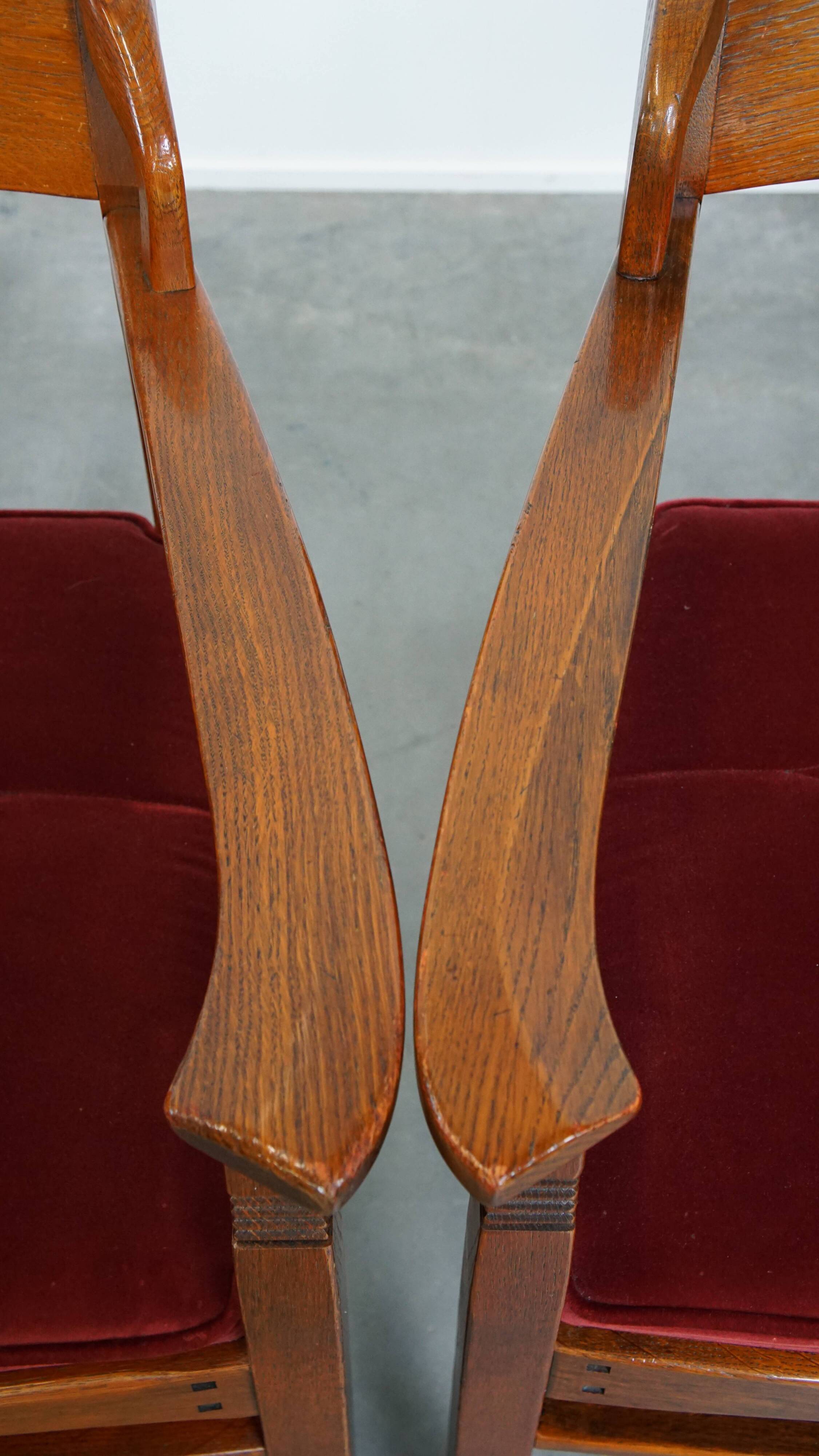 Ensemble de 4 chaises de salle à manger Art Nouveau / Jugendstil avec revêtement rouge