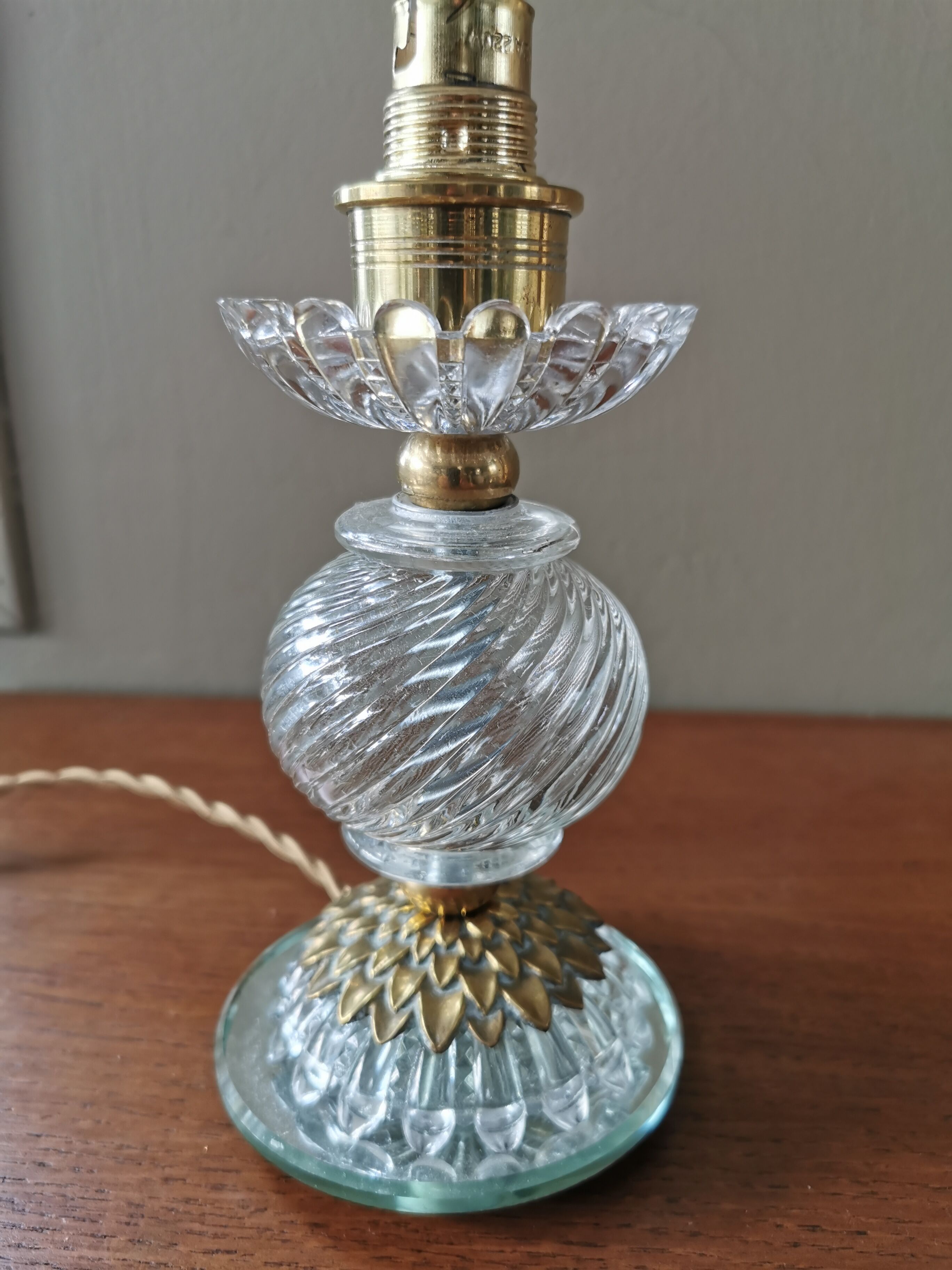 Round vintage glass and brass lamp