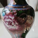 Chinese handcrafted baluster vase, hand-painted, in cloisonné enamel/Floral motifs, peonies 21 cm