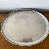 Old jean couzon serving tray stainless steel metal + vintage wooden handles #c