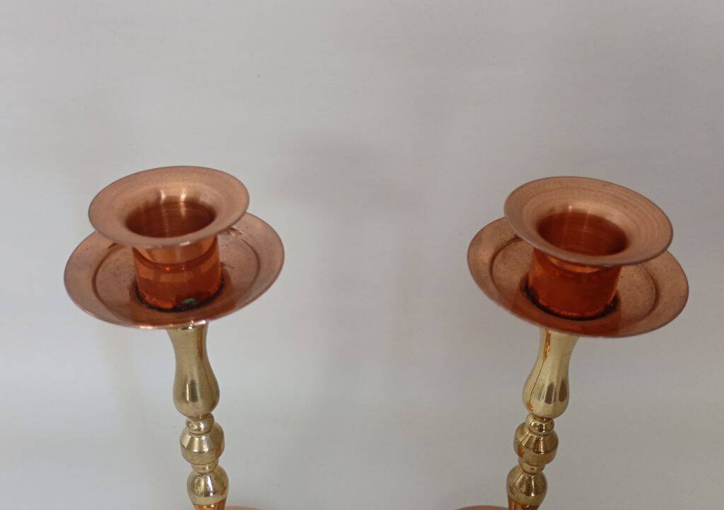 Vintage Mid-Century Copper & Brass Taper Candlestick Holders – Set of 2