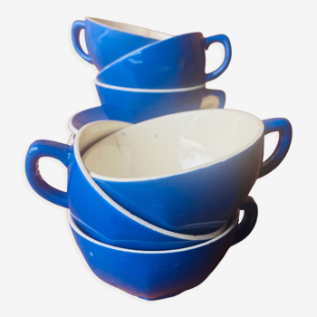 Lot de 6 tasses et sous tasses a café bistrot bleu anneés 50