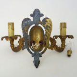 Old bronze wall lamp with 2 candles, years 50/60