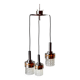 Triple vintage pendant light in molded glass, chrome metal and orange plastic - Space Age Design