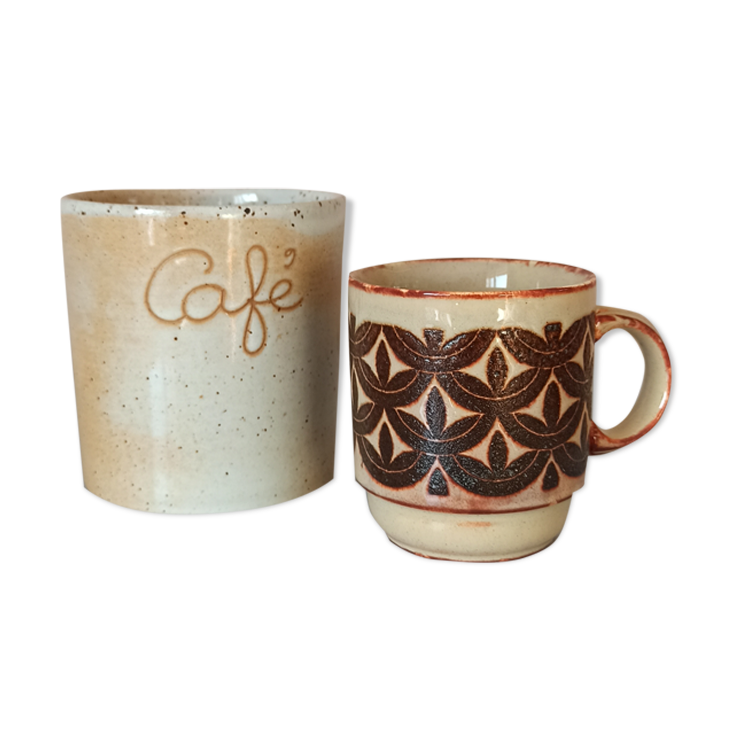 Coffee pot and mug cup in sandstone