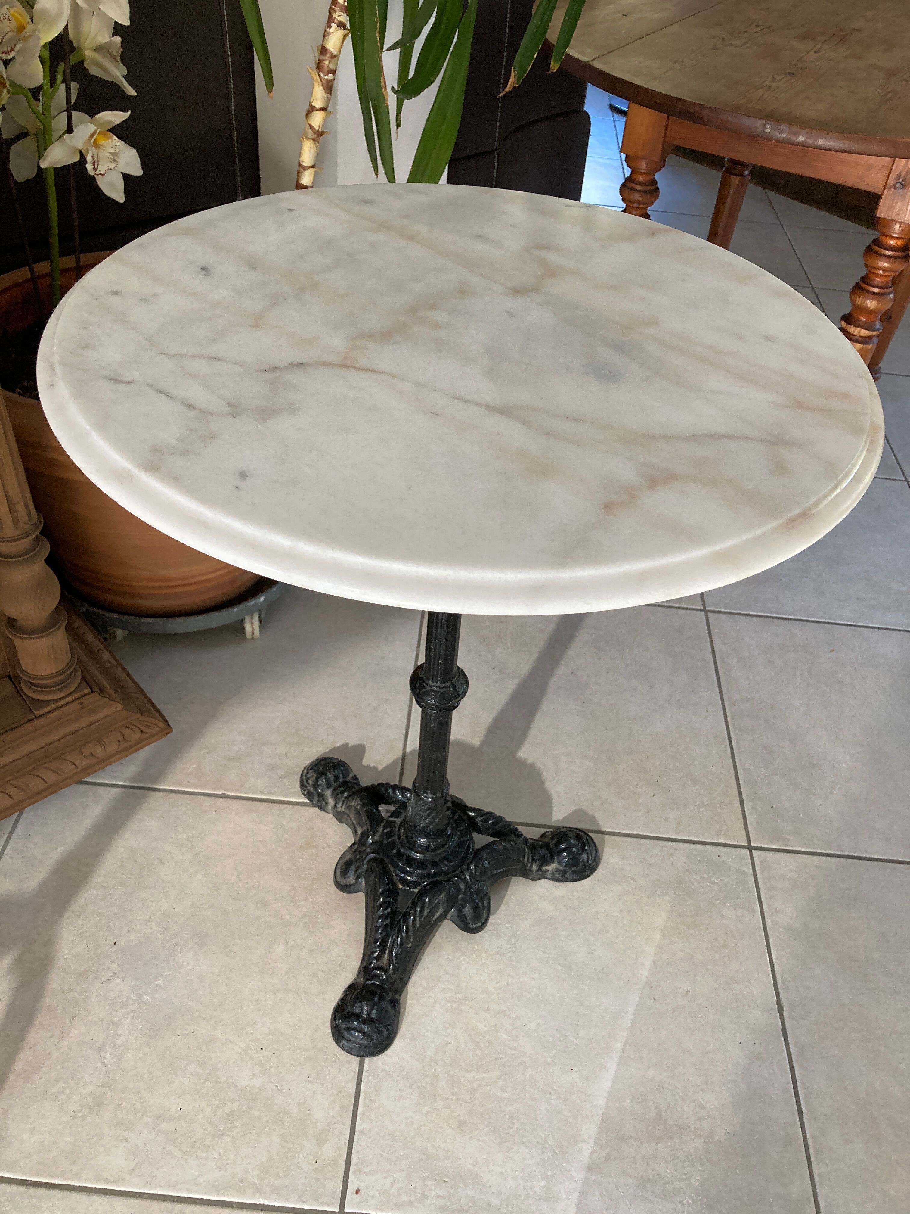 Bistro table, marble pedestal table