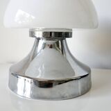 Space Age mushroom table lamp in chrome and opaline glass, 1970s