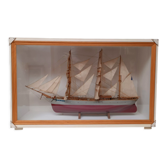 Model old ship three masts barque "Claire Menier" under showcase