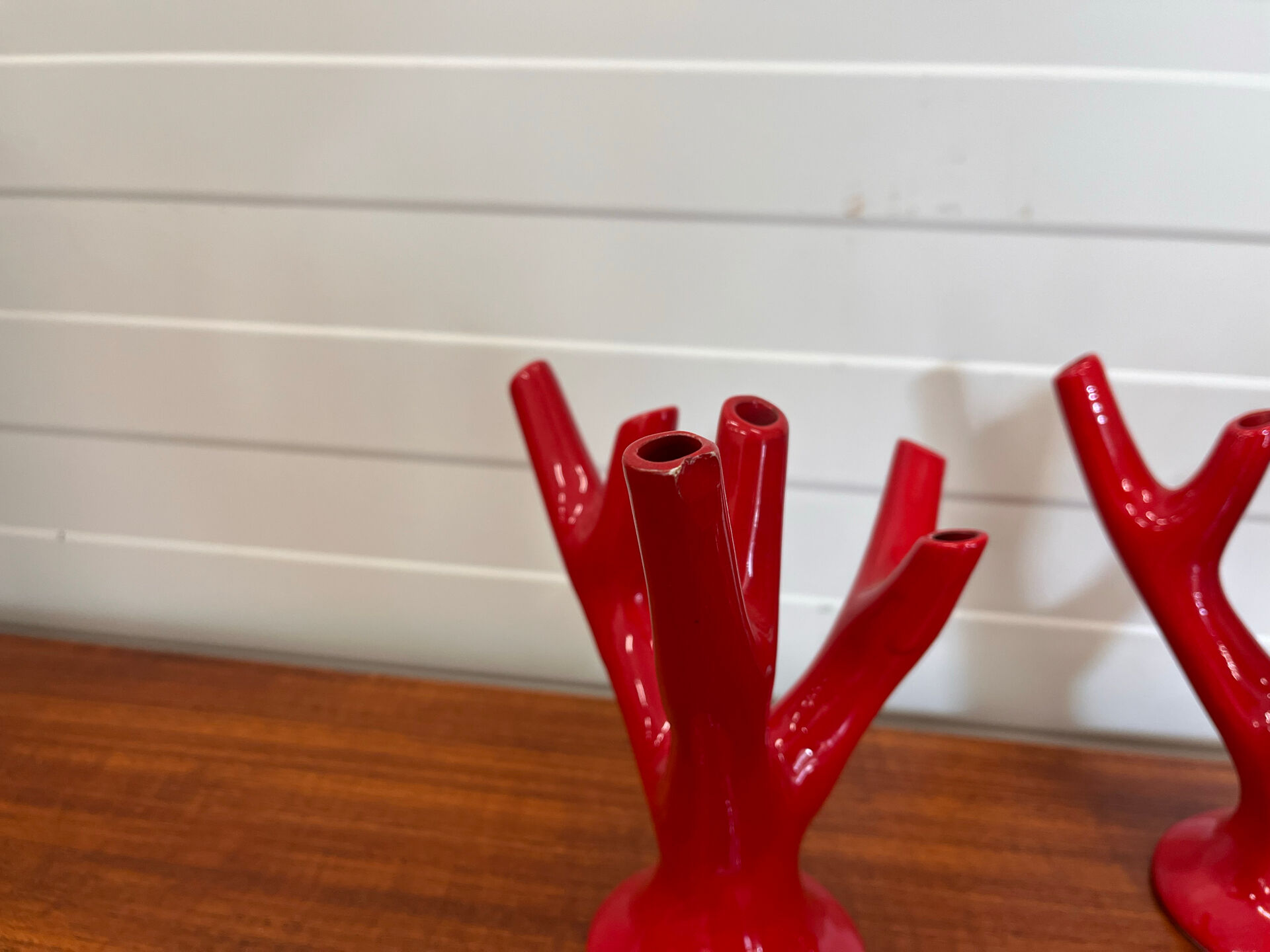 Set of two vintage “Alberello” coral vases