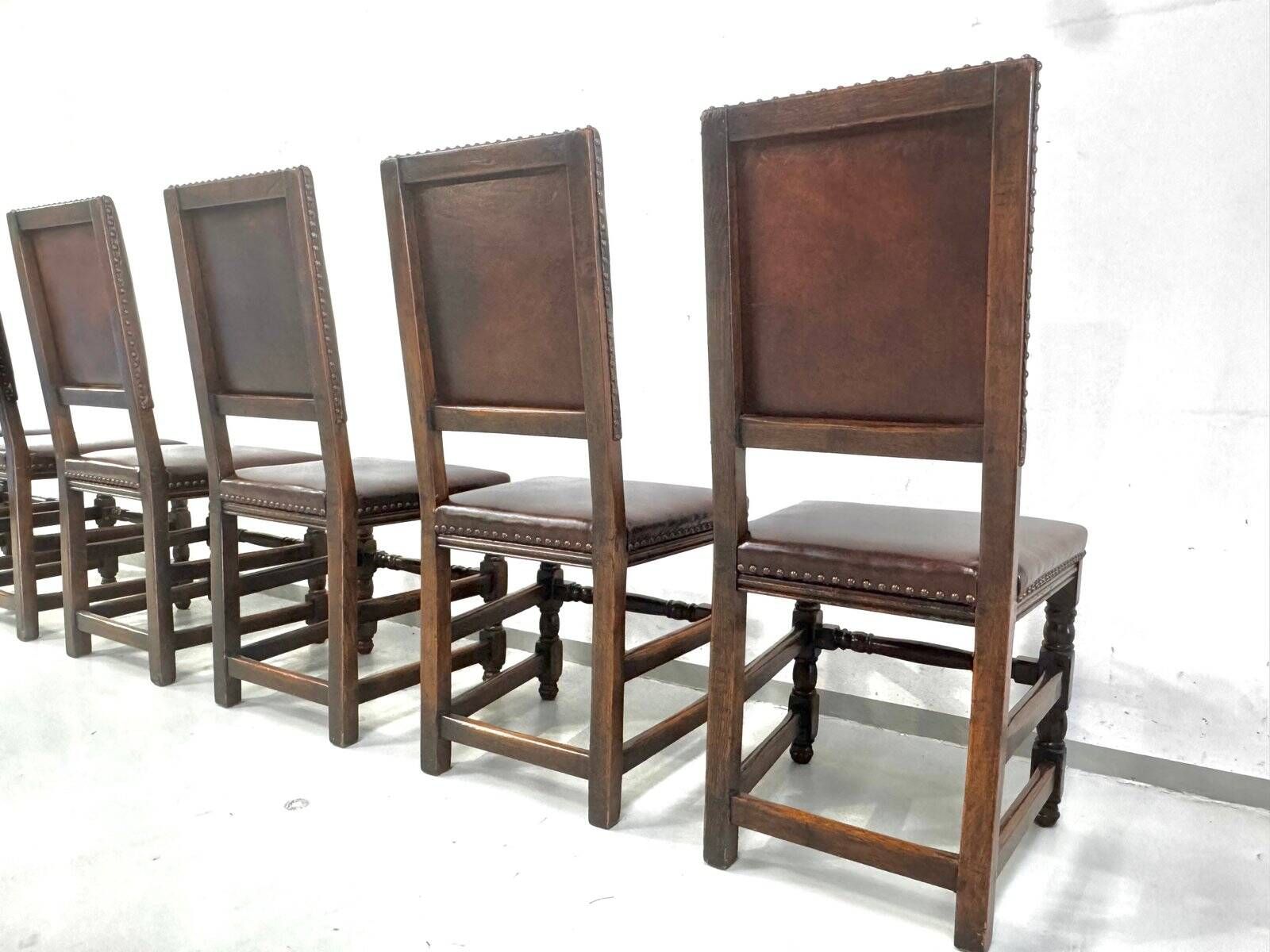 Vintage Handmade French Chairs in Leather & Oak, 1970s.